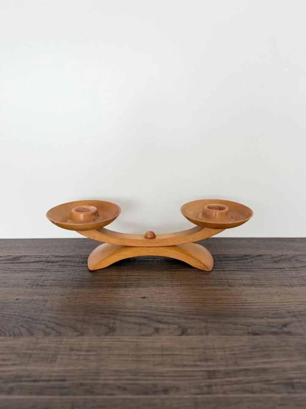 Vintage MCM‎ Wood Double Candle Holder Rotating Base Scandinavian Danish Modern